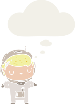 cartoon astronaut with thought bubble in retro style png