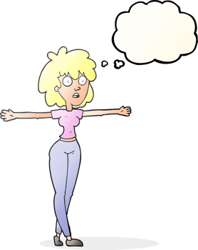 hand drawn thought bubble cartoon woman spreading arms png