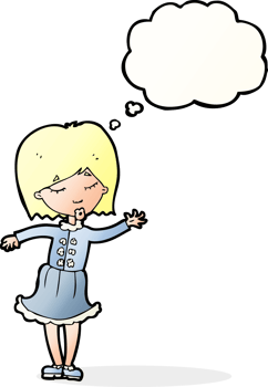 cartoon waving woman with thought bubble png