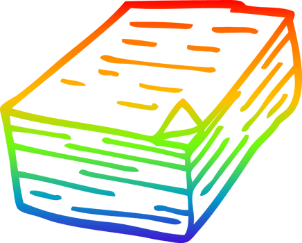 rainbow gradient line drawing of a cartoon pile of paper png