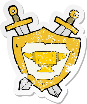 retro distressed sticker of a cartoon blacksmith anvil heraldry symbol png