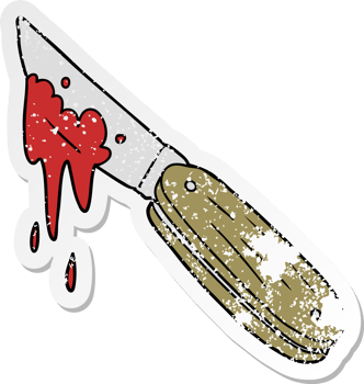distressed sticker of a cartoon bloody knife png