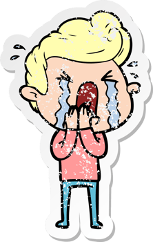 distressed sticker of a cartoon crying man png