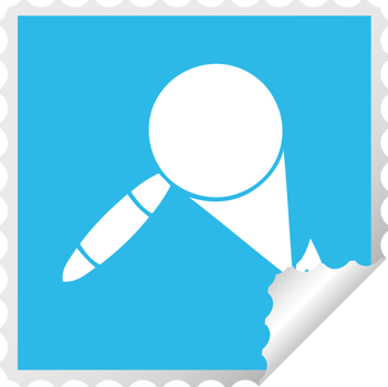 square peeling sticker cartoon of a magnifying glass png