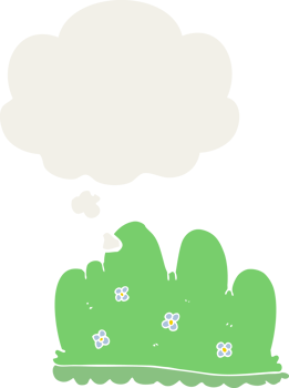 cartoon hedge with thought bubble in retro style png