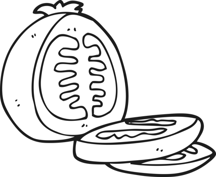 hand drawn black and white cartoon sliced tomato png