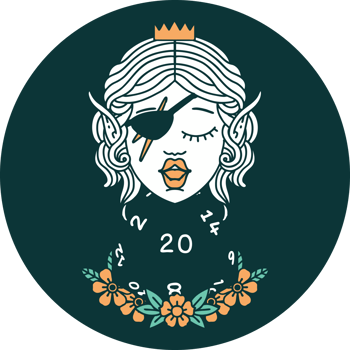 icon of elf rogue character with natural twenty dice roll png