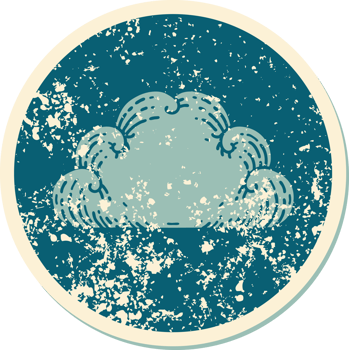 iconic distressed sticker tattoo style image of a cloud png