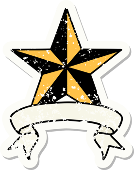 worn old sticker with banner of a star png