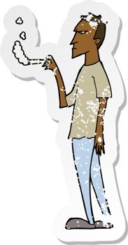 retro distressed sticker of a cartoon annoyed smoker png