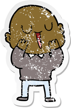 distressed sticker of a happy cartoon bald man png