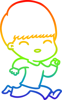 rainbow gradient line drawing of a happy cartoon boy png
