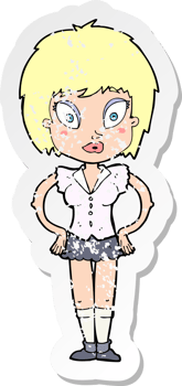 retro distressed sticker of a cartoon pretty girl drawing png