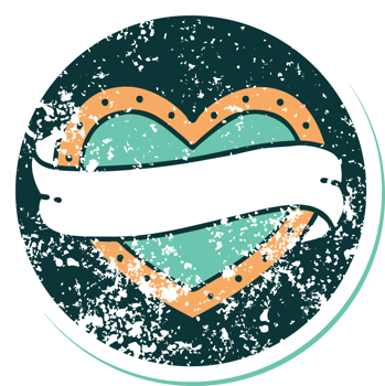 iconic distressed sticker tattoo style image of a heart and banner png