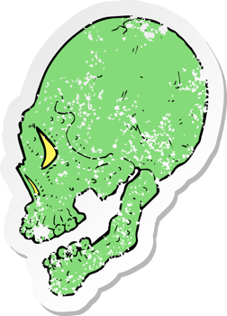 retro distressed sticker of a spooky skull illustration png