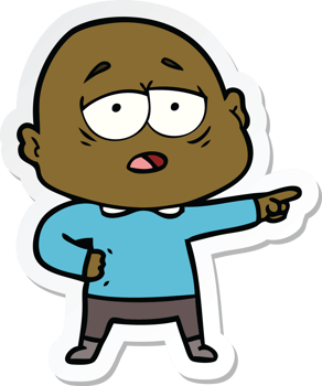 sticker of a cartoon tired bald man png