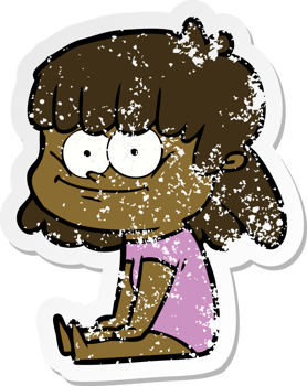 distressed sticker of a cartoon girl smiling png
