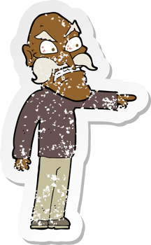 retro distressed sticker of a cartoon furious old man png