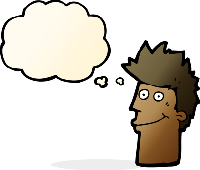 cartoon happy man with thought bubble png