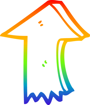 rainbow gradient line drawing of a cartoon pointing arrow png
