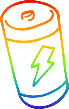 rainbow gradient line drawing of a cartoon battery png