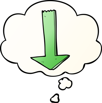 cartoon pointing arrow with thought bubble in smooth gradient style png