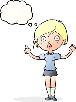 cartoon girl asking question with thought bubble png