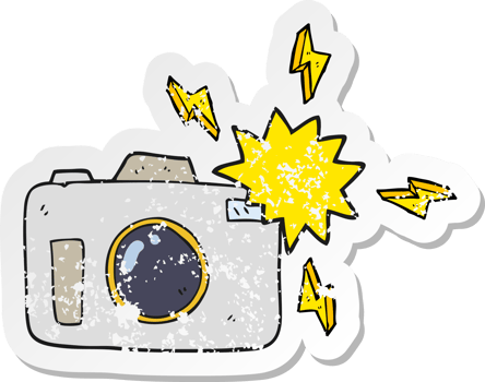 retro distressed sticker of a cartoon flashing camera png