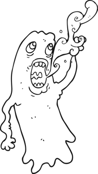 hand drawn black and white cartoon ghost png