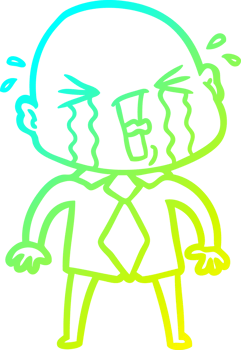 cold gradient line drawing of a cartoon crying bald man png