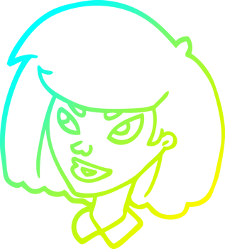 cold gradient line drawing of a cartoon face girl png