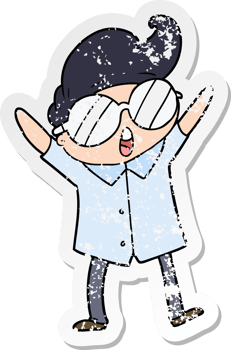 distressed sticker of a cartoon boy wearing spectacles png