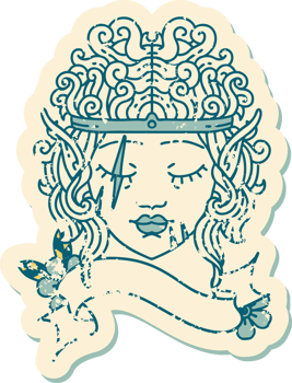 Retro Tattoo Style elf barbarian character face png