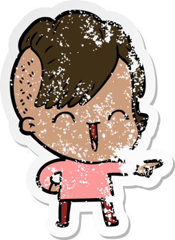 distressed sticker of a cartoon happy hipster girl png