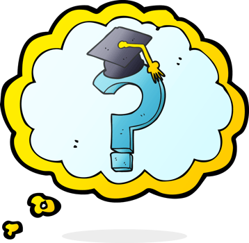 hand drawn thought bubble cartoon graduation cap on question mark png