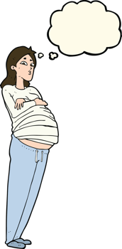 cartoon pregnant woman with thought bubble png