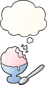 cartoon ice cream dessert with thought bubble in smooth gradient style png