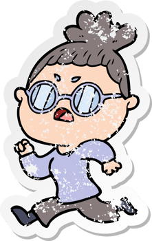 distressed sticker of a cartoon annoyed woman png