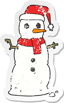 retro distressed sticker of a cartoon snowman png