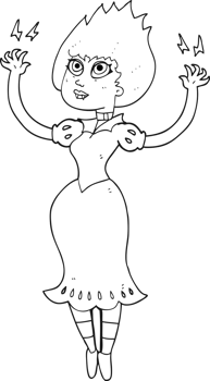 drawn black and white cartoon vampire girl png