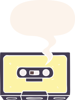 cartoon old cassette tape with speech bubble in retro style png