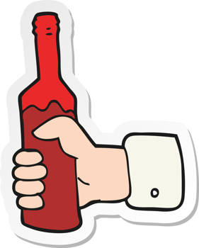 sticker of a cartoon hand holding bottle of wine png