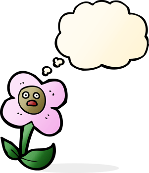 cartoon flower with face with thought bubble png