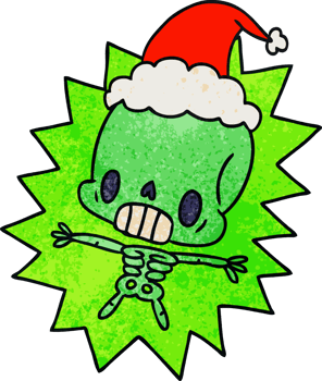 hand drawn christmas textured cartoon of kawaii skeleton png