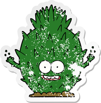distressed sticker of a cartoon cactus png