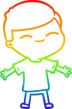 rainbow gradient line drawing of a cartoon smiling boy png