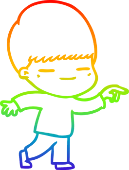 rainbow gradient line drawing of a cartoon smug boy png