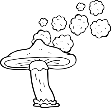 drawn black and white cartoon mushroom png