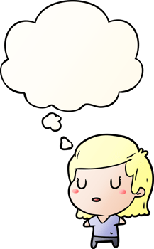 cartoon woman with thought bubble in smooth gradient style png