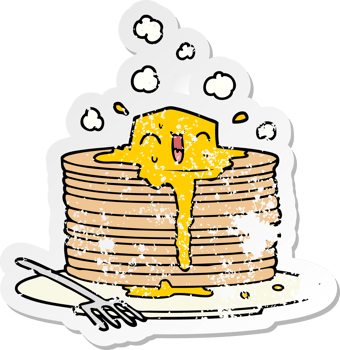 distressed sticker of a stack of tasty pancakes png